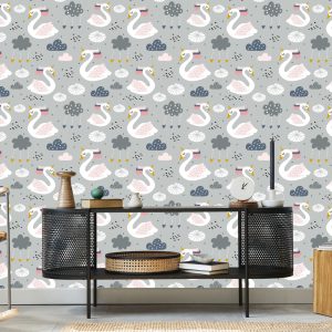 Papier Peint Pour Les Enfants - Licorne Endormie - Cygnes – Image 5
