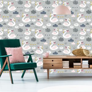 Papier Peint Pour Les Enfants - Licorne Endormie - Cygnes – Image 6