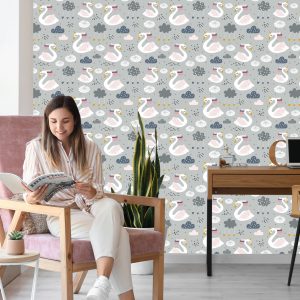 Papier Peint Pour Les Enfants - Licorne Endormie - Cygnes – Image 7