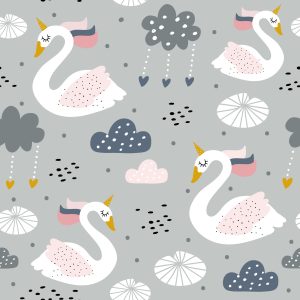Papier Peint Pour Les Enfants - Licorne Endormie - Cygnes – Image 1