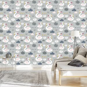 Papier Peint Pour Les Enfants - Licorne Endormie - Cygnes – Image 3