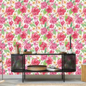 Papier Peint Fleurs Et Feuilles Exotiques Colorées – Image 5