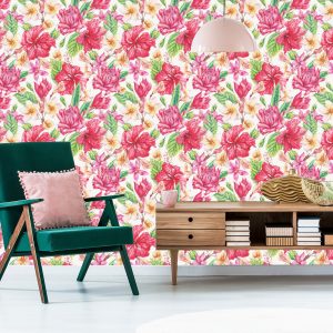 Papier Peint Fleurs Et Feuilles Exotiques Colorées – Image 6