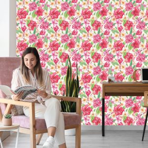 Papier Peint Fleurs Et Feuilles Exotiques Colorées – Image 7