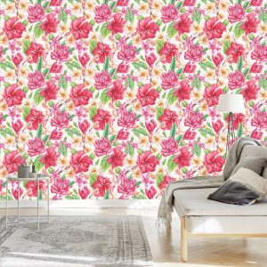 Papier Peint Fleurs Et Feuilles Exotiques Colorées – Image 3