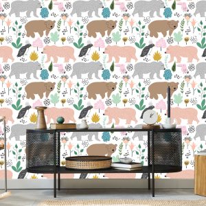 Papier Peint Pour Les Enfants - Ours Et Oiseaux Colorés – Image 5