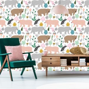 Papier Peint Pour Les Enfants - Ours Et Oiseaux Colorés – Image 6