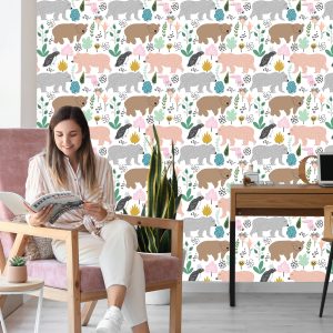 Papier Peint Pour Les Enfants - Ours Et Oiseaux Colorés – Image 7