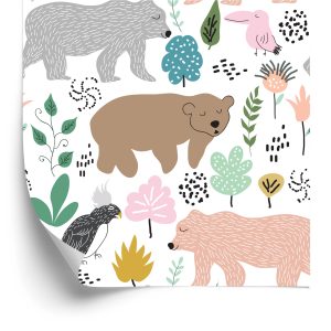 Papier Peint Pour Les Enfants - Ours Et Oiseaux Colorés – Image 2