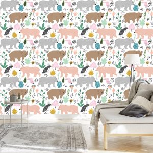 Papier Peint Pour Les Enfants - Ours Et Oiseaux Colorés – Image 3