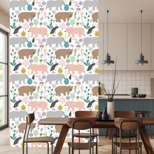 Papier Peint Pour Les Enfants - Ours Et Oiseaux Colorés – Image 4