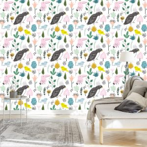 Papier Peint Pour Les Enfants - Oiseaux Colorés Dans La Jungle – Image 3