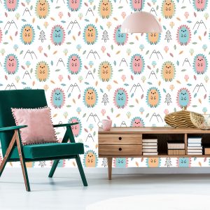 Papier Peint Pour Les Enfants - Top Hérissons Colorés Champignons Et Feuilles – Image 6