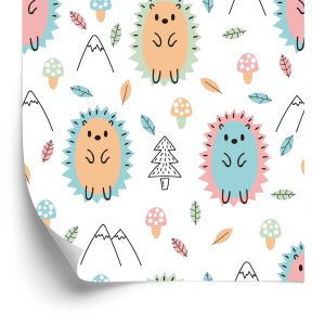 Papier Peint Pour Les Enfants - Top Hérissons Colorés Champignons Et Feuilles – Image 2