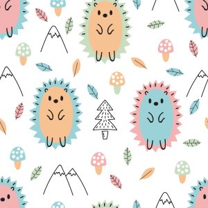 Papier Peint Pour Les Enfants - Top Hérissons Colorés Champignons Et Feuilles – Image 1
