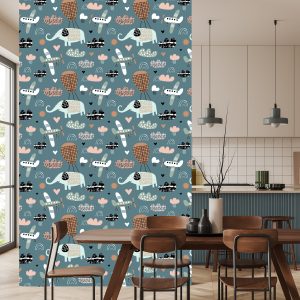 Papier Peint Pour Les Enfants - Éléphants, Avions Et Nuages ​​Dans Le Style Scandinave – Image 4