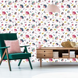 Papier Peint Pour Les Enfants - Oiseaux Colorés Et Plantes Forestières – Image 6