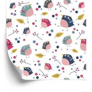 Papier Peint Pour Les Enfants - Oiseaux Colorés Et Plantes Forestières – Image 2