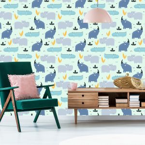 Papier Peint Pour Les Enfants - Happy Rhinos And Crocodiles – Image 6