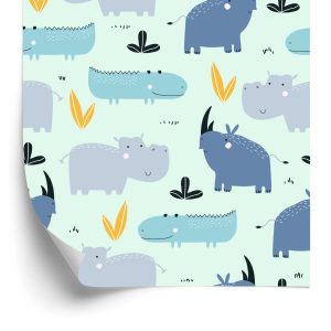 Papier Peint Pour Les Enfants - Happy Rhinos And Crocodiles – Image 2