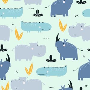 Papier Peint Pour Les Enfants - Happy Rhinos And Crocodiles – Image 1