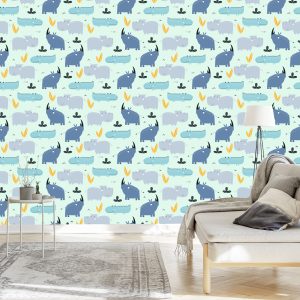 Papier Peint Pour Les Enfants - Happy Rhinos And Crocodiles – Image 3