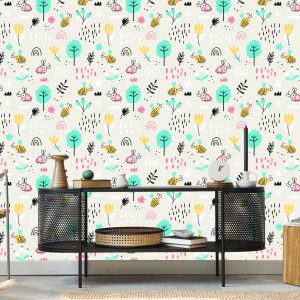 Papier Peint Pour Les Enfants - Abeilles Et Plantes De Style Scandinave – Image 5