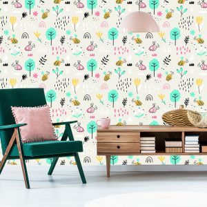 Papier Peint Pour Les Enfants - Abeilles Et Plantes De Style Scandinave – Image 6