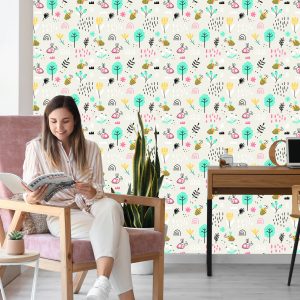 Papier Peint Pour Les Enfants - Abeilles Et Plantes De Style Scandinave – Image 7