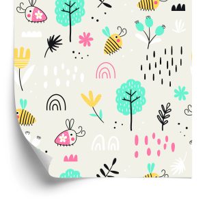 Papier Peint Pour Les Enfants - Abeilles Et Plantes De Style Scandinave – Image 2