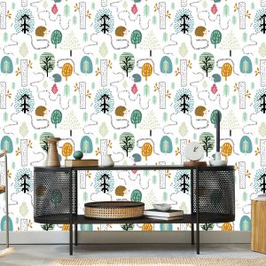 Papier Peint Pour Les Enfants - Une Forêt Colorée Dans Le Style Scandinave – Image 5
