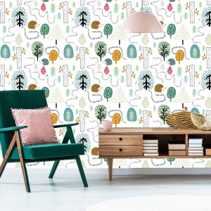 Papier Peint Pour Les Enfants - Une Forêt Colorée Dans Le Style Scandinave – Image 6