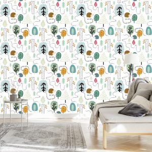 Papier Peint Pour Les Enfants - Une Forêt Colorée Dans Le Style Scandinave – Image 3