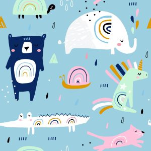 Papier Peint Pour Les Enfants - Animaux Arc-En-Ciel Dans Un Rêve – Image 1