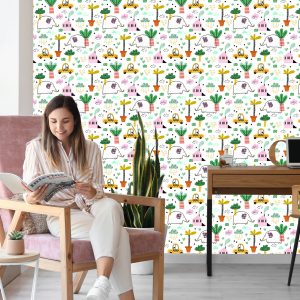 Papier Peint Pour Les Enfants - Éléphants, Voitures Et Maisons De Style Scandinave – Image 7
