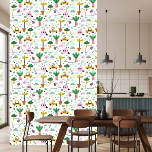 Papier Peint Pour Les Enfants - Éléphants, Voitures Et Maisons De Style Scandinave – Image 4