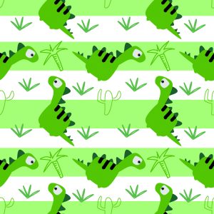 Papier Peint Pour Les Enfants - Dinosaures Sur Le Vert - Fond De Rayures Blanches – Image 1