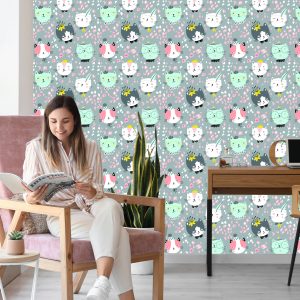 Papier Peint Pour Les Enfants - Chats Colorés Rêveurs – Image 7