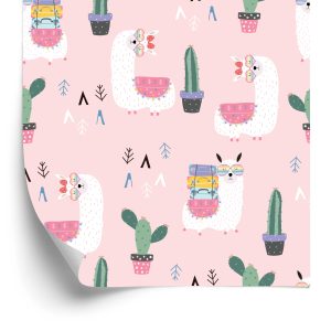 Papier Peint Pour Les Enfants - Lamas Avec Valises Colorées Et Verres – Image 2
