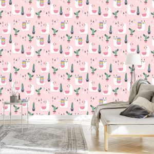 Papier Peint Pour Les Enfants - Lamas Avec Valises Colorées Et Verres – Image 3