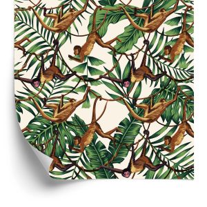 Papier Peint Singes Parmi Les Feuilles Tropicales – Image 2