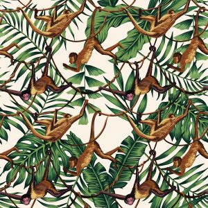 Papier Peint Singes Parmi Les Feuilles Tropicales – Image 1