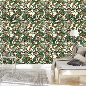 Papier Peint Singes Parmi Les Feuilles Tropicales – Image 3