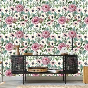 Papier Peint Roses, Anémones Et Feuilles D'eucalyptus – Image 5