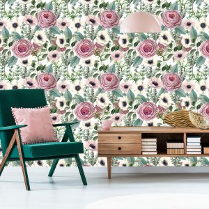 Papier Peint Roses, Anémones Et Feuilles D'eucalyptus – Image 6
