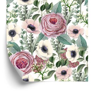 Papier Peint Roses, Anémones Et Feuilles D'eucalyptus – Image 2