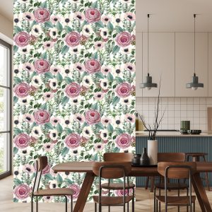 Papier Peint Roses, Anémones Et Feuilles D'eucalyptus – Image 4
