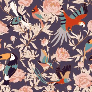 Papier Peint Belles Plantes Et Oiseaux – Image 1