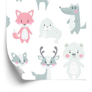 Papier Peint Pour Les Enfants - Animaux Souriants Aux Couleurs Pastel – Image 2