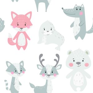Papier Peint Pour Les Enfants - Animaux Souriants Aux Couleurs Pastel – Image 1